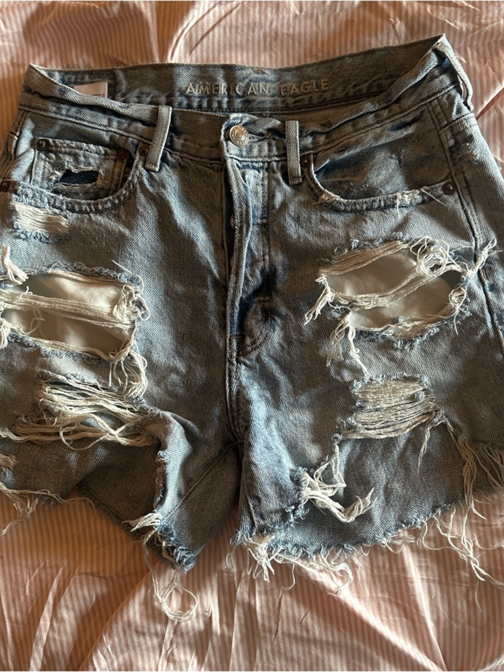 American Eagle Outfitters Distressed Light Blue Denim Shorts